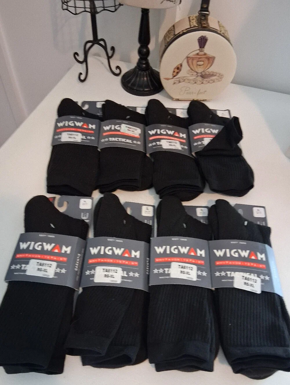 WigWam Black Tactical Crew Socks - Pack of 8 Sz XL Men's Shoe Size 12-15